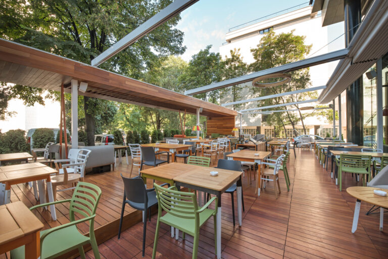 Modern restaurant terrace in the summer